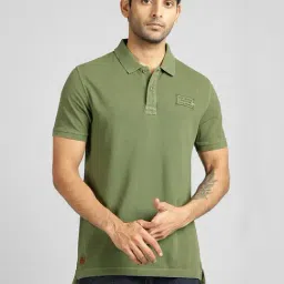Royal Enfield Green Cotton Blend Regular fit Solid Polo T-Shirt-image-18