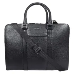 SASSORA Qiu Black Leather Large Laptop Messenger Bag-image-42