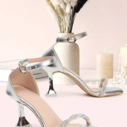 Carlton London Women's Silver Ankle Strap Stilettos-image-69