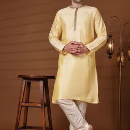SKAVIJ Mandarin Collar Long Sleeves Pastels Thread Work Straight Kurta with Churidar-image-48