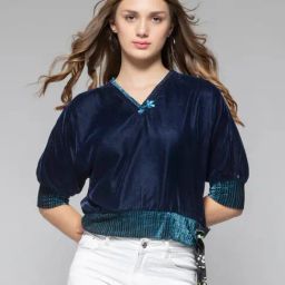SHAYE Blue Velvet Regular fit Tops-image-46