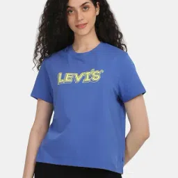 Levi's Blue Cotton Relaxed Fit Logo Printed Top-picture-46
