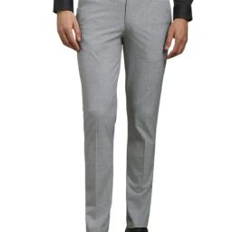Louis Philippe Grey Slim Fit Checks Trousers-image-90