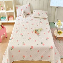 JC HOME White & Pink Printed Cotton Single Bed Cover With Pillow Covers-image-40