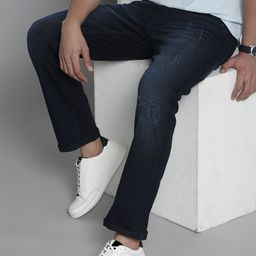The Indian Garage Co Men Slim Straight Fit Low Distress Light Fade Stretchable Jeans-image-74