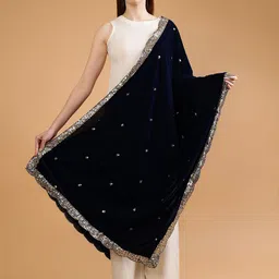 Moda Chales Floral Embroidered Velvet Dupatta With Sequinned-picture-15