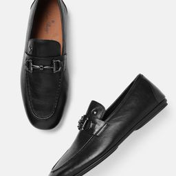 Louis Philippe Men Round-Toe Leather Horse-Bit Loafers-image-15