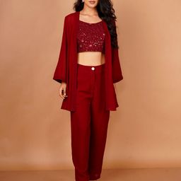 Zink London Embroidered Round Neck Top With Trousers & Shrug-picture-6