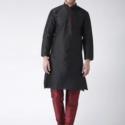 Hangup Men Black & Maroon Solid Kurta with Churidar-image-51