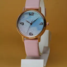 VIRAKTI Women Brass Dial & Leather Straps Round Reset Time Analogue Watch F-76-PINK-Y-image-97