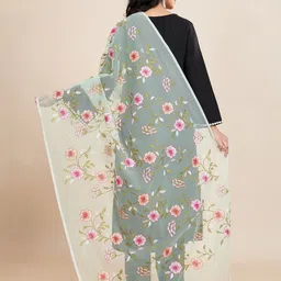 House of Pataudi Floral Embroidered Net Dupatta With Thread Work image 5