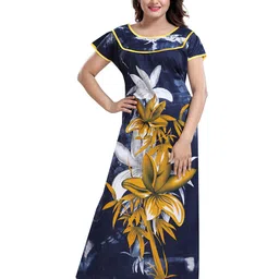 CINCO Women Floral Printed Round Neck Maxi Nightdress-picture-5