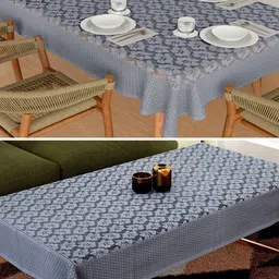 Aura Grey 2 Pieces Floral Printed Anti-Skid Cotton 6-Seater Table Cover-5