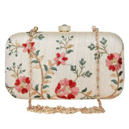 Anekaant Neutral & Multi-Color Tulle Embroidered Faux Silk Clutch-picture-0