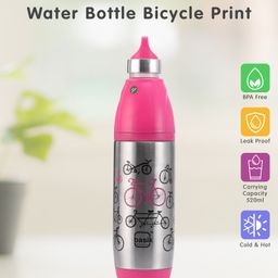 fab n funky Stainless Steel Water Bottle Bicycle Print 520 ml (Color May Vary)-picture-32