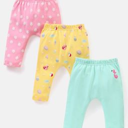 Babyhug Cotton Full Length Striped & Solid Diaper Pants Pack of 3 - Pink Blue & Yellow-picture-19