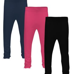 3PIN Pack Of 3 Full Length Solid Leggings - Navy Blue Dark Pink & Black-image-3