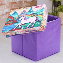 Babyhug  Foldable Storage Box With Lid Unicorn - Purple-12