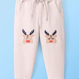 Babyhug Cotton Looper Full Length Lounge Pant Reindeer Embroidery- Cream-image-43