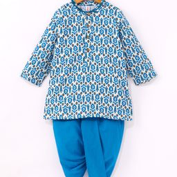 Babyhug 100% Cotton Full Sleeves All Over Floral Printed Dhoti Kurta Set- Blue-picture-19