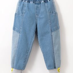 Kookie Kids Denim Full Length Jeans With Smiley Print- Blue-image-24