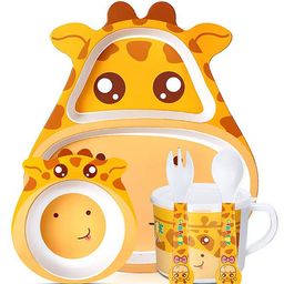 YAMAMA Giraffe Shape Bamboo Tableware For Kids And Babies Multi Piece Eco Friendly Feeding Set Pack of 5 - Multicolor-19