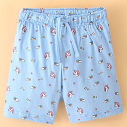 Lazy Bones Cotton Sinker Knit Knee Length Shorts Unicorn Print - Blue-picture-1