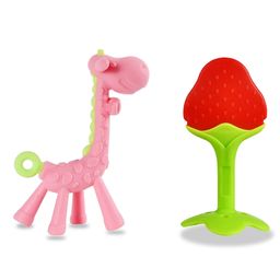 Chinmay Kids Silicone Baby Teether Giraffe and Stand Shape Baby Teething Toy Cartoon BPA Free Teether Pink & Red-26