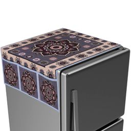 Kuber Industries Fridge Top CoverCotton Dustproof Decorative Refrigerator Top ProtectorRangoli Pattern With 6 Utility Pockets Multicolor-20