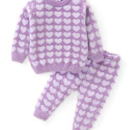 Babyhug Knitted Full Sleeves Sweater Set With Hearts Design - Mauve-image-49