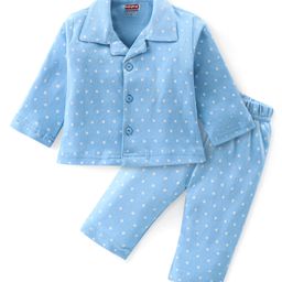 Babyhug Cotton Knit Full Sleeves Night Suit With Stars Print - Blue-image-25