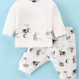 Pepito Interlock Knit Full Sleeves Night Suit With Dog Print - Off White-image-18