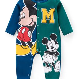 Babyhug Disney Interlock Knit Full Sleeves Sleepsuit With Mickey Mouse Graphic - Navy Blue & Green-image-81
