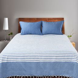 Saral Home Cotton Striped King Size Bedsheet with 2 Pillow Covers Blue-image-18