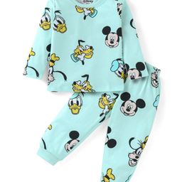 Babyhug Disney Single Jersey Knit Full Sleeves Night Suit with Mickey Mouse Print - Aqua Blue-image-123