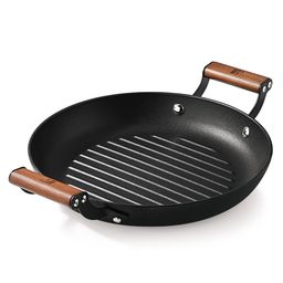 Bergner Odin 28cm Iron Grill Plate, Round Grilled Plate with Wooden Handle-picture-23