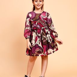 Little Marine Three Fourth Puffed Sleeves AbstractPrinted Dress - Multi Colour-image-17
