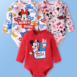 Babyhug Disney Interlock Knit Full Sleeves Onesies With Minnie Mouse Graphics Pack of 3 - Red White & Pink-image-85
