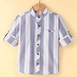 Rikidoos Full Sleeves Striped Shirt - Blue & White-image-2