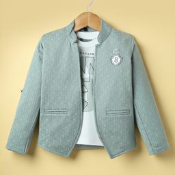 Dapper Dudes Full Sleeves Self Designed Jacket With Typography Printed Tee - Green-image-87