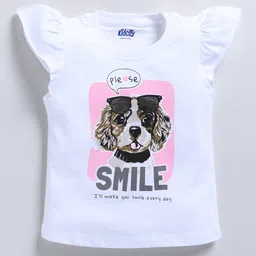 Kidcity Soft Cotton Sinker Cap Sleeves Puppy Printed Top - White-picture-19
