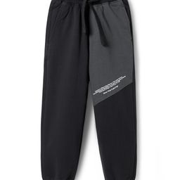 Pine Kids Cotton Knit Full Length Lounge Pant with Cut & Sew Design & Typography Print - Black-picture-6