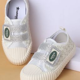 Cute Walk by Babyhug Casual Shoes with Velcro Closure & Glitter Print - Silver-image-24