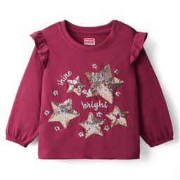 Babyhug 100% Cotton Full Sleeves Top with Frill Detailing & Sequin Embellished Star - Wine-image-27