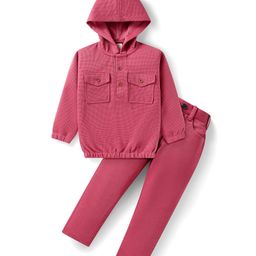 Rikidoos Full Sleeves Textured Hooded Sweatshirt WIth Joggers Set - Dusty Pink-picture-15