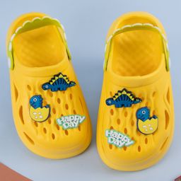Yellow Bee 3D Dinosaur & Egg Applique Detailed Perforated Slingback Clogs- Yellow-picture-45