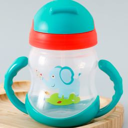 fab n funky Straw Sipper  with Twin Handle & Straw Elephant Print  Green -- 200 ml image 2