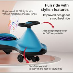 fab n funky Kids Swing Car with Light & Music | Easy to Handle| Built for Rough Play| Encourages Physical Activity| Smooth Wheels| Colorful LED Lights - Blue image 3