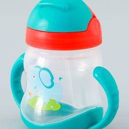 fab n funky Straw Sipper  with Twin Handle & Straw Elephant Print  Green -- 200 ml image 4