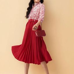AASK Floral Printed Puff Sleeves Fit & Flare Midi Dress-picture-21